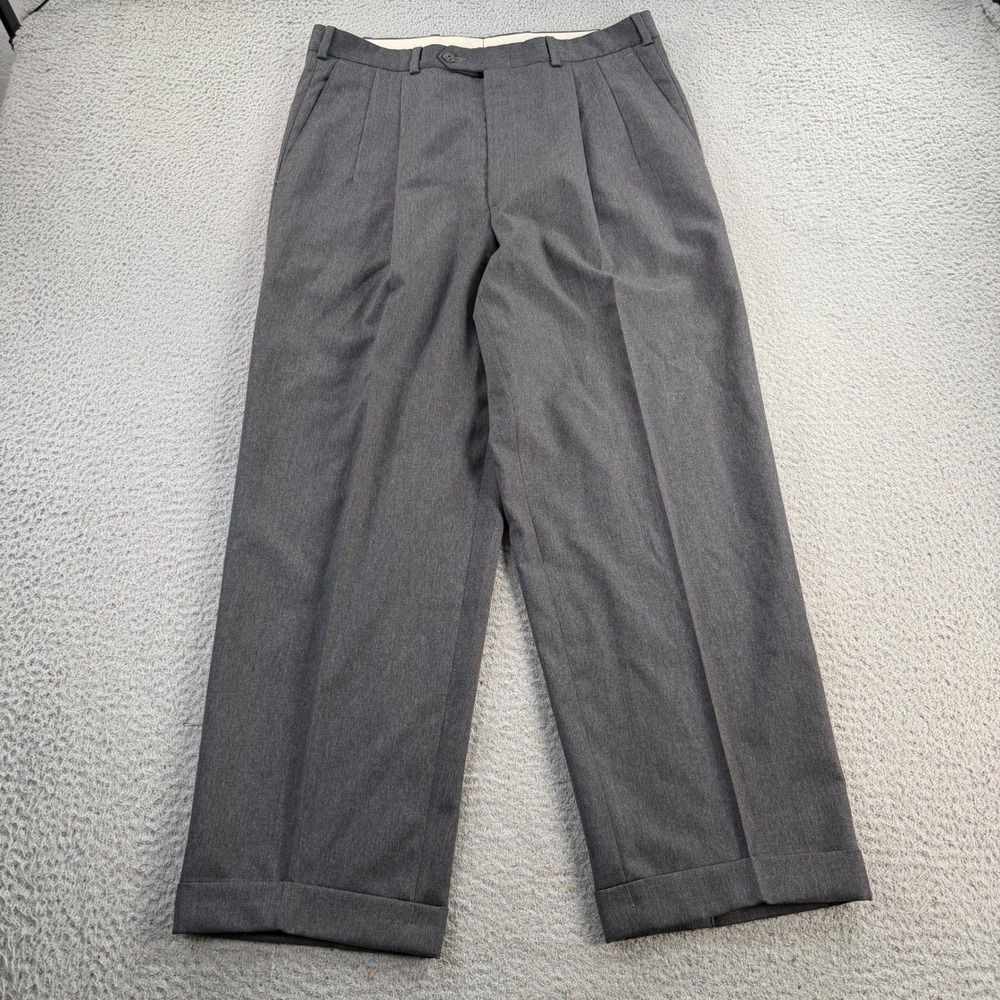 JB Britches Pleated Dress Pants Mens 34x28 Gray Wool Cuffed Trousers Made In USA